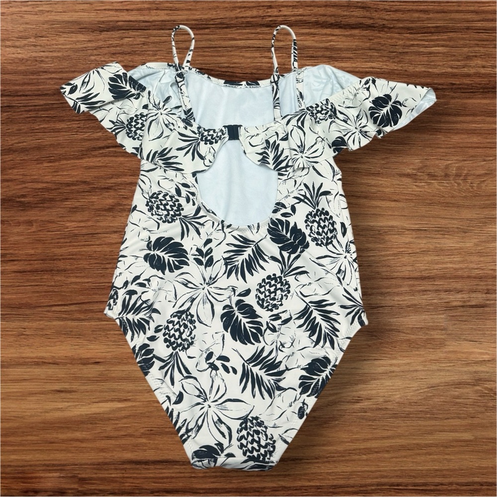 Zara Black & White Tropical Print Off Shoulder One-Piece Swimsuit Size 8-9 NWT - Picture 2 of 5